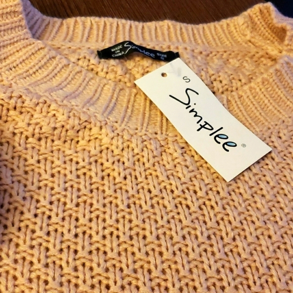 Simplee Crewneck Oversized Chunky Knit Bobble Sleeve Sweater Tan Size S - Picture 6 of 10